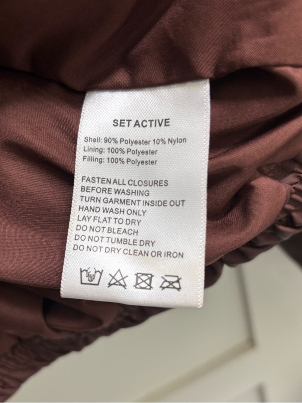 SET Active Oversized Puffer Jacket Brown Small Coat Coco Poly Zip - Picture 6 of 9